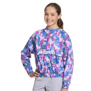 Reebok Girl’s 1/2 Zip Hooded Windbreaker Pink Camo Multi Size XL 14/16 EUC